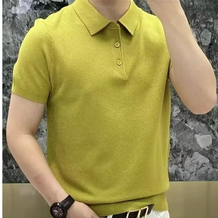 

Men's Simple Shirt Short Sleeve Knitted T-shirt Summer Top Japanese Artistic Unbranded Trendy New Style Casual Wear