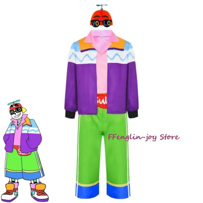 ¡Juego Undertale AU Fresh! Disfraz de Cosplay de Sans para hombre y mujer, traje de Anime, sombrero, abrigo, camisa, pantalones, uniforme, fiesta de Carnaval de Halloween