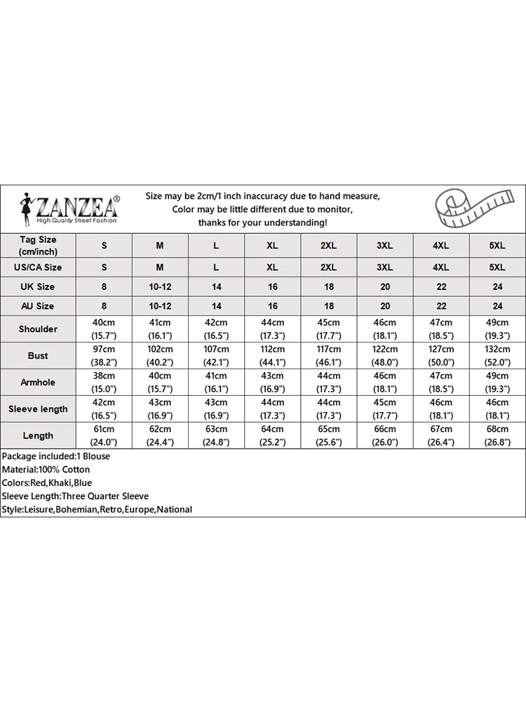 Vintage Floral Printed Blouse ZANZEA Autumn Women TopsO Neck 3/4 Sleeve Casual Loose Shirt Bohemian Holiday Blusas Tunic Femme