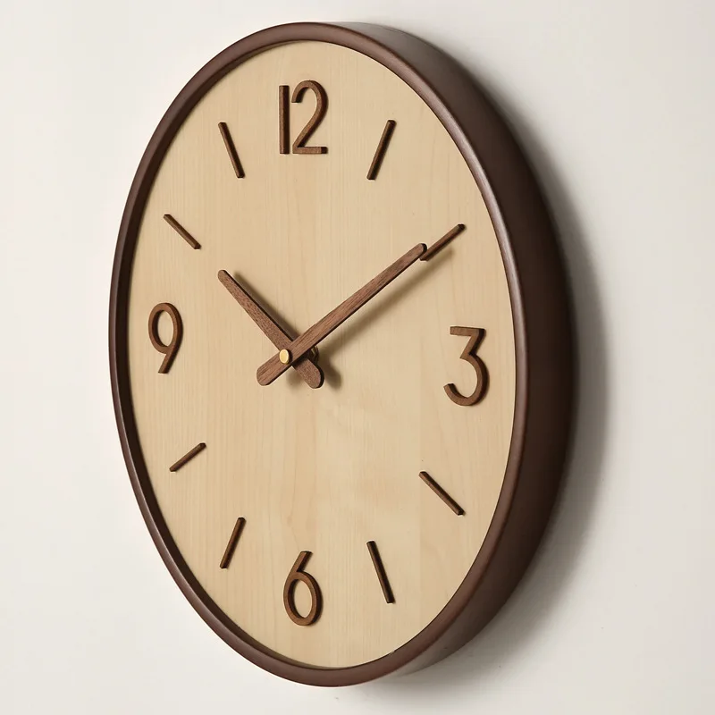 30cm Round Wooden Wall Clock - Silent Digital 3d Pointer Clock, Minimalist Retro Wood-grain Timepiece