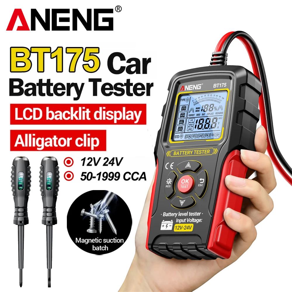 

Тестер батареи ANENG, быстрый автомобиль обнаружения, мощность не требуется с изолированным зажимом типа «крокодил», отвертки, электрические инструменты для тестирования ручек