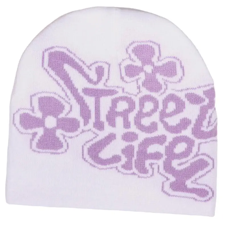 652F Winter Warm Skull Cap Jacquard Pattern Acrylic Brimless 2000s Fashion Pullover Hat For Women Men Teens Unisex Headwear