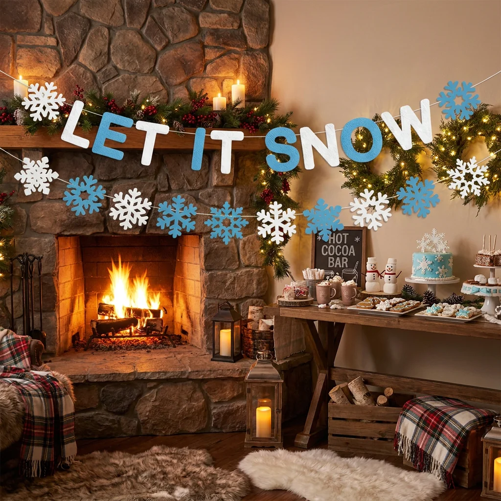 Let'S Party Event Supply - Let It Snow Felt Banner Blue