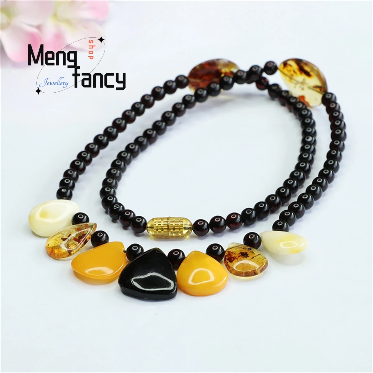 Natural Amber Blood Pearl Old Honey Wax White Flower  Random Necklace Simple Personality Versatile Men Women Luxury Fine Jewelry