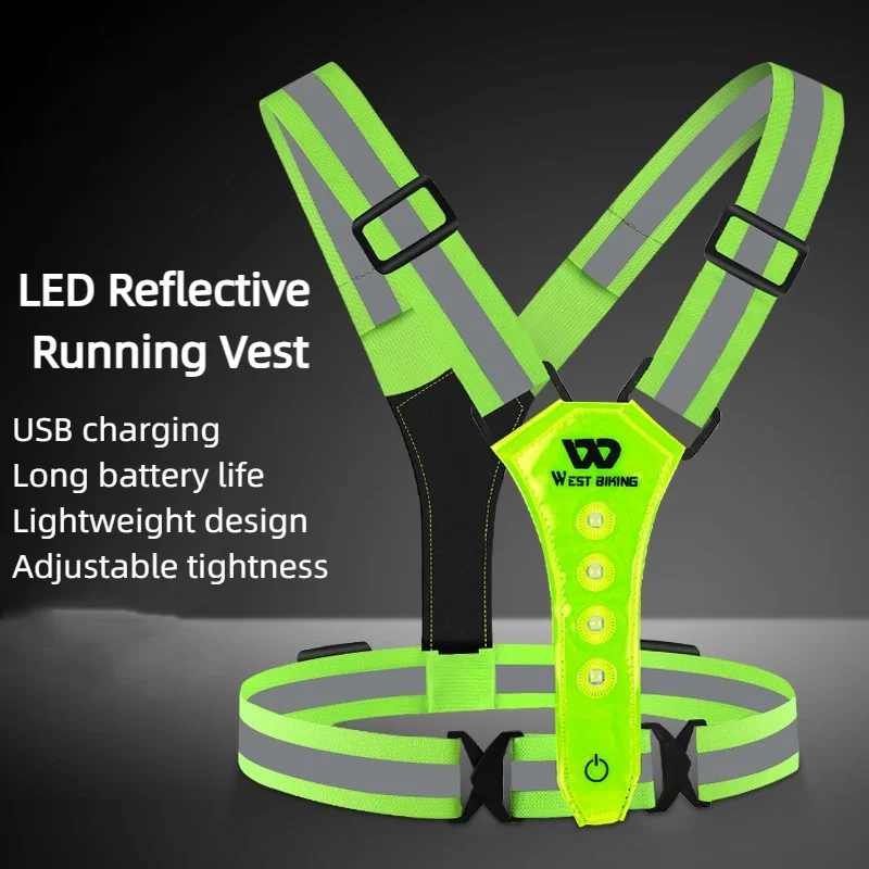 

Светодиодный велосипедный жилет, жилет для бега с высокой видимостью, USB перезаряжаемый светоотражающий спортивный жилет для верховой езды, бега, спорта на открытом воздухе