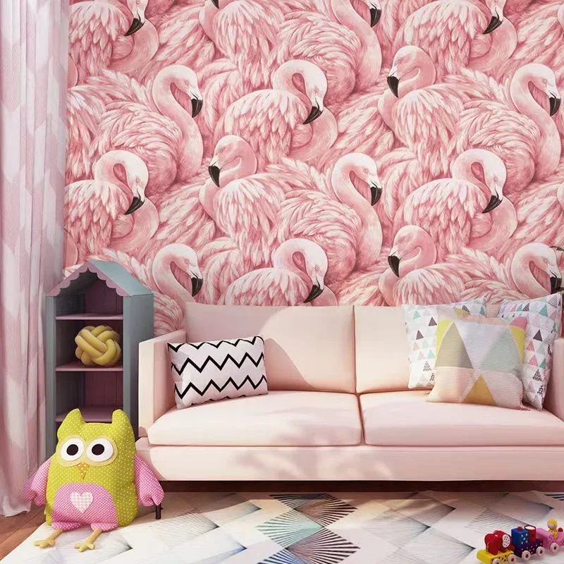 Modern Nordic Ins Cheeky Pink Flamingo Wallpaper Removable Animal Wall Mural Living Room TV Sofa Bedroom 3D Wallpaper Fashion