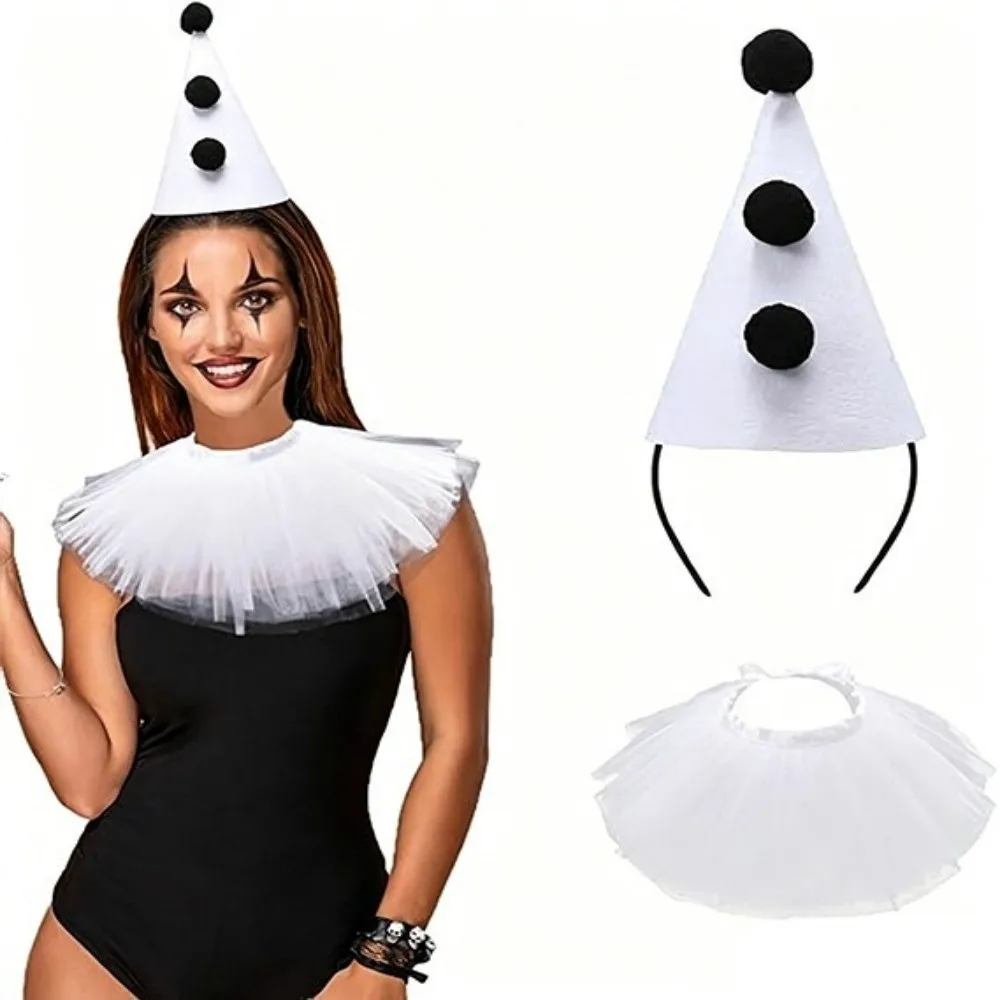 2Pcs Light Weight Clown Headband Bow Tie Cape Set Fake Collar Cloak Role Play Costume Set Adjustable Headpiece