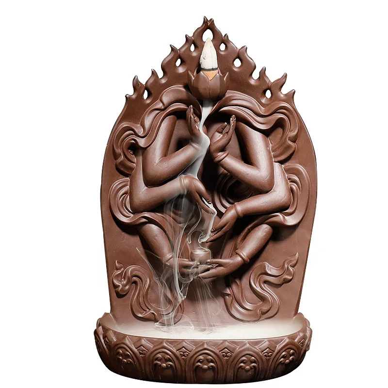 

Purple Clay Thousand-Hand Guanyin Ornamental Smoke Backflow Incense Burner Creative Sandalwood Backflow Burner Craft Home Decor