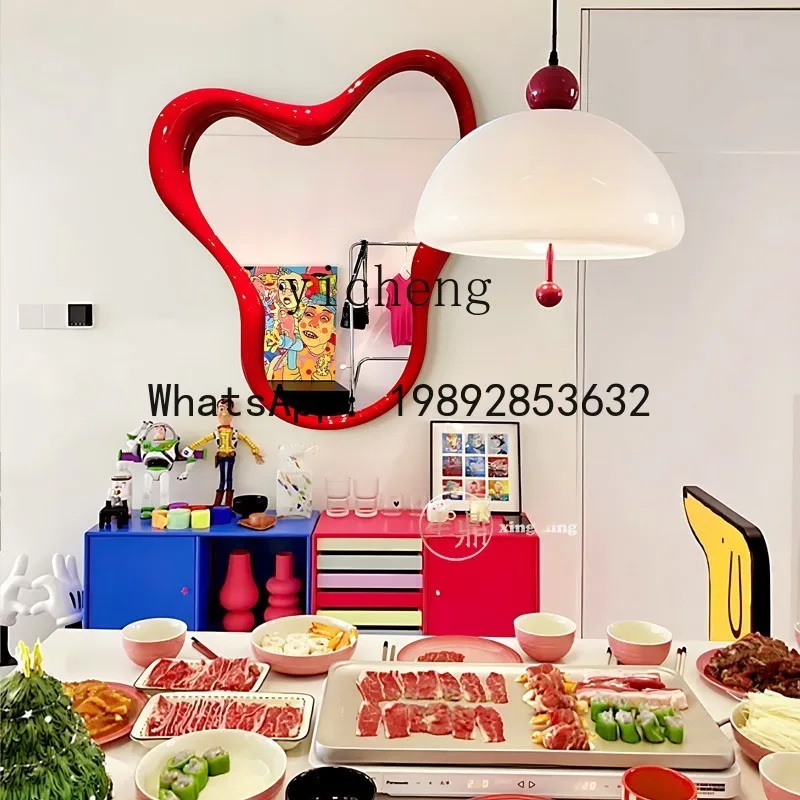 X4 red dopamine bathroom mirror wall-mounted French special-shaped irregular vanity mirror home bathroom smart decorative mirror