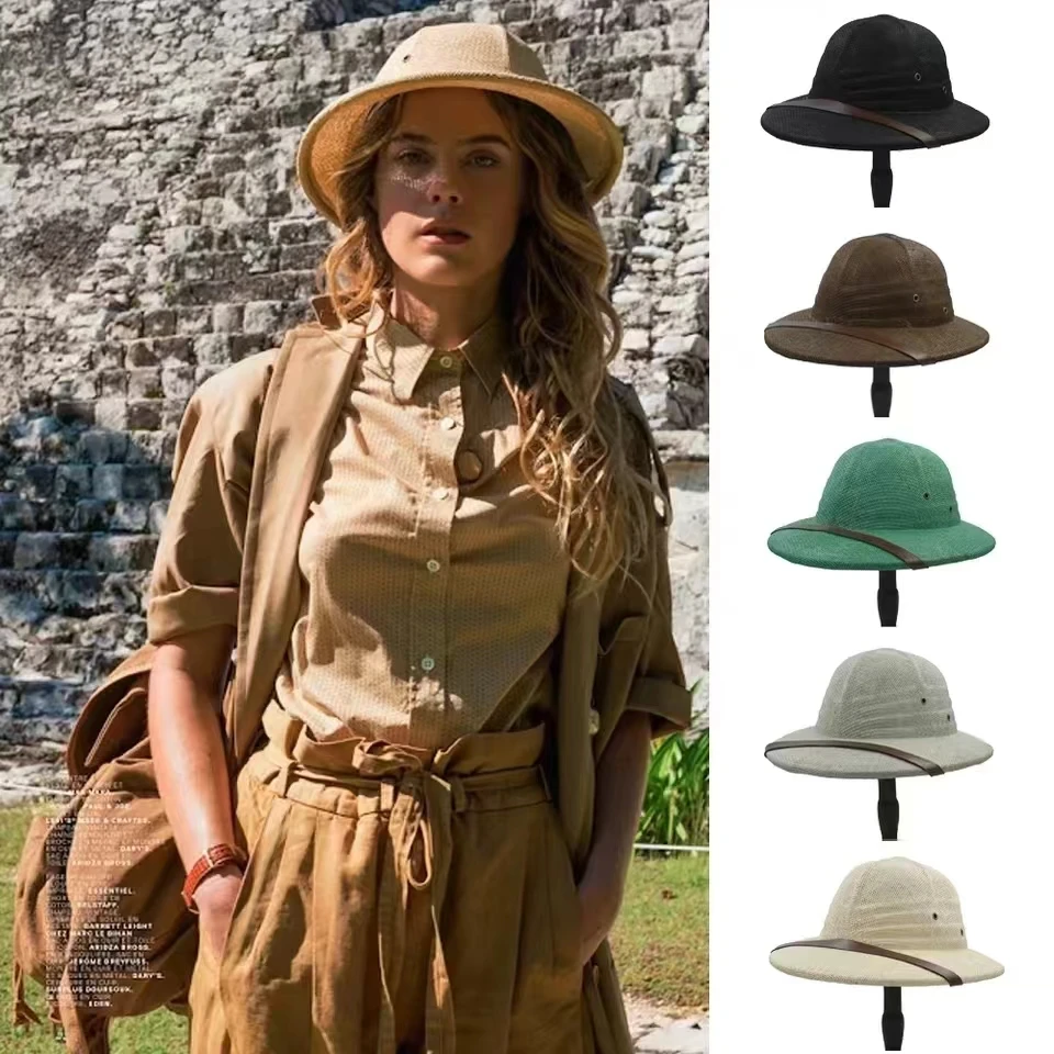 Parent-child Summer Straw Helmet Pith Sun Hats For Child Women Vietnam War Army Dome Hat Safari Jungle Miners British Cap