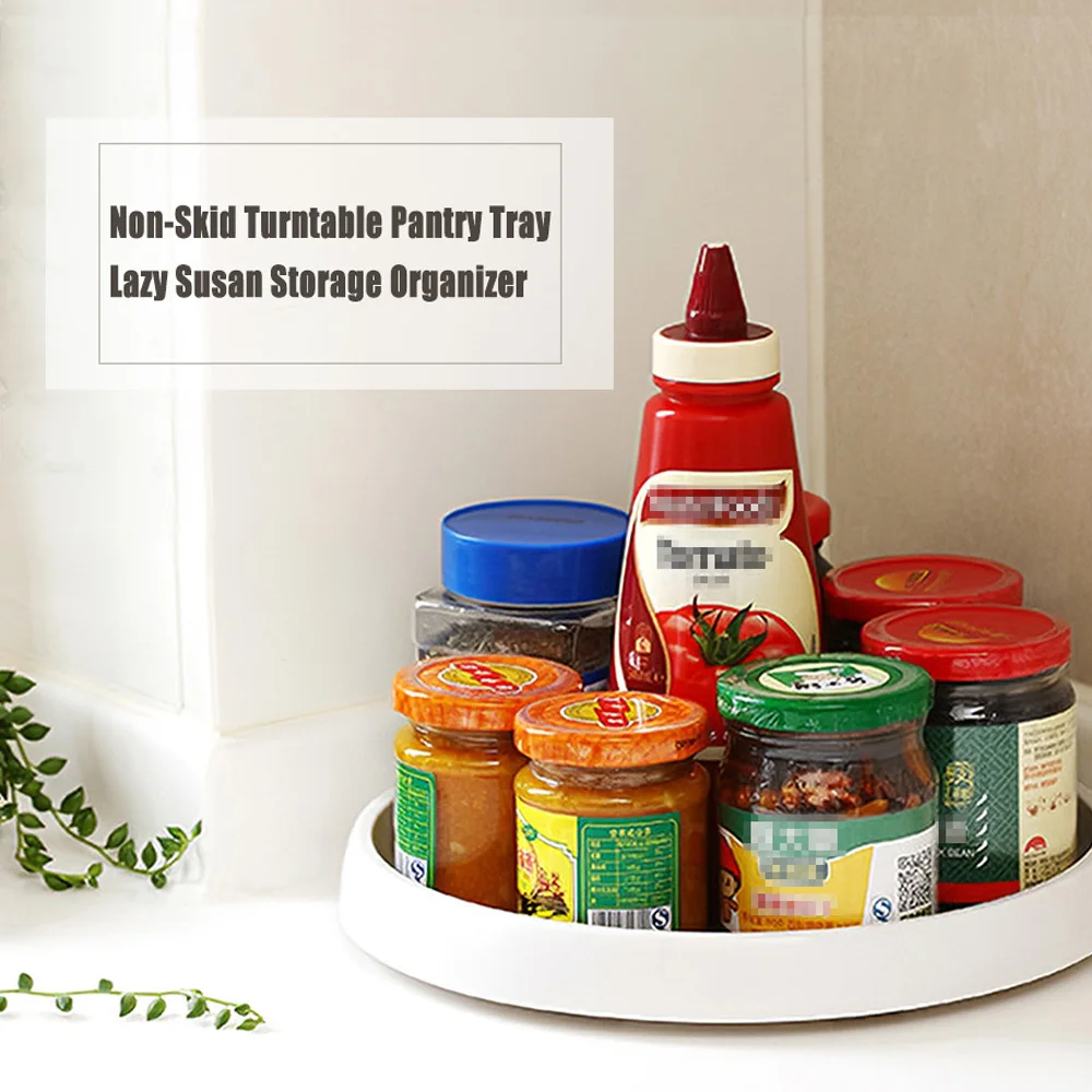 Lazy Susan Condiment Tray Non-Skid Turntable Pantry Tray Lazy Susan Storage Organizer 9.8 Inch Condiment Bottles Tray in Cabinet