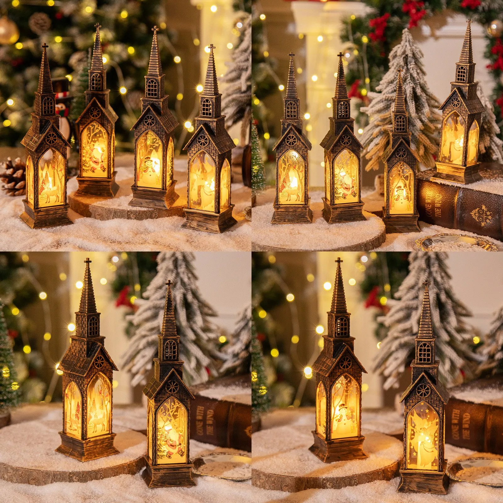 Christmas Window Clings Stickers Luminous House Ornaments Creative Night Light Electronic Candle Decor Gifts