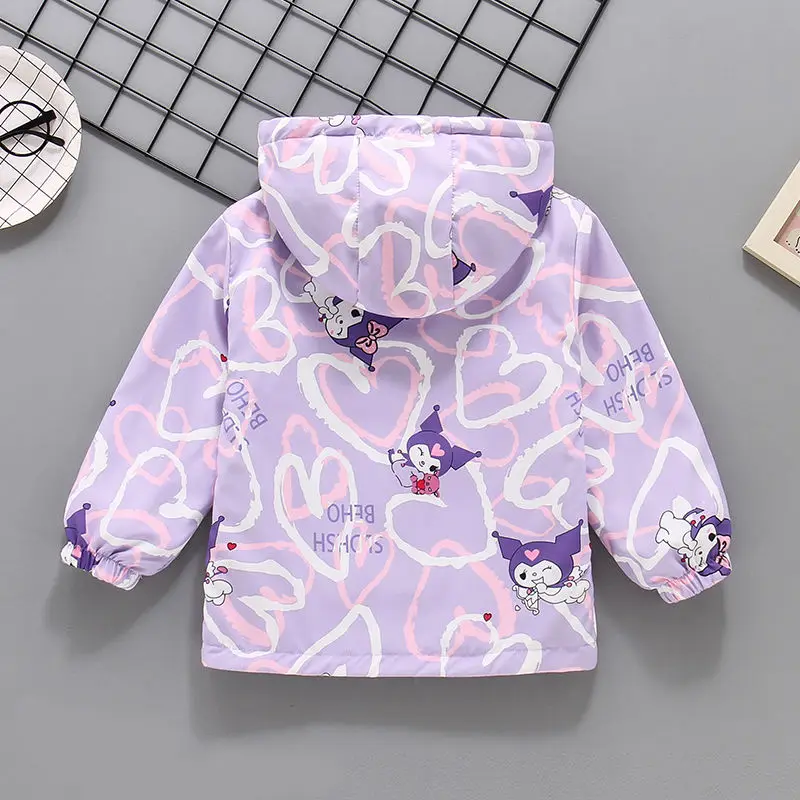 Reversible Kuromi Sanrio Kids Spring Jackets Anime Thicken Warm Coat Long Sleeve Hoodie Cute Cardigan Outdoor Jackets Girl Gift