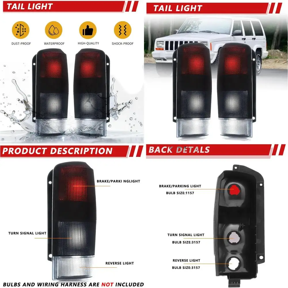 

1997-2001 Jeep Cherokee Red/Black Smoke Tail Lights for Passenger & Driver Side