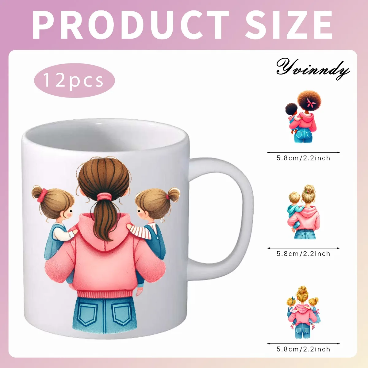 Uv Dtf Transfer Wraps 12Pcs/Set The Beautiful Back View Of Maternal Love DIY Glass Jar Packaging Stickers UV DTF