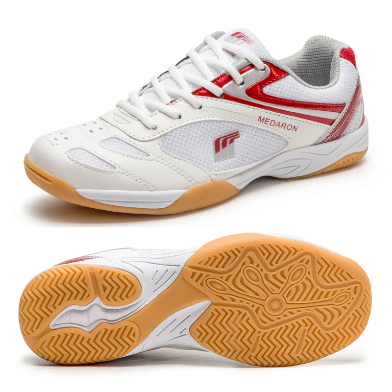 Sepatu tenis meja pria wanita, sneaker Badminton profesional Anti Slip Untuk pasangan Biru Merah ringan