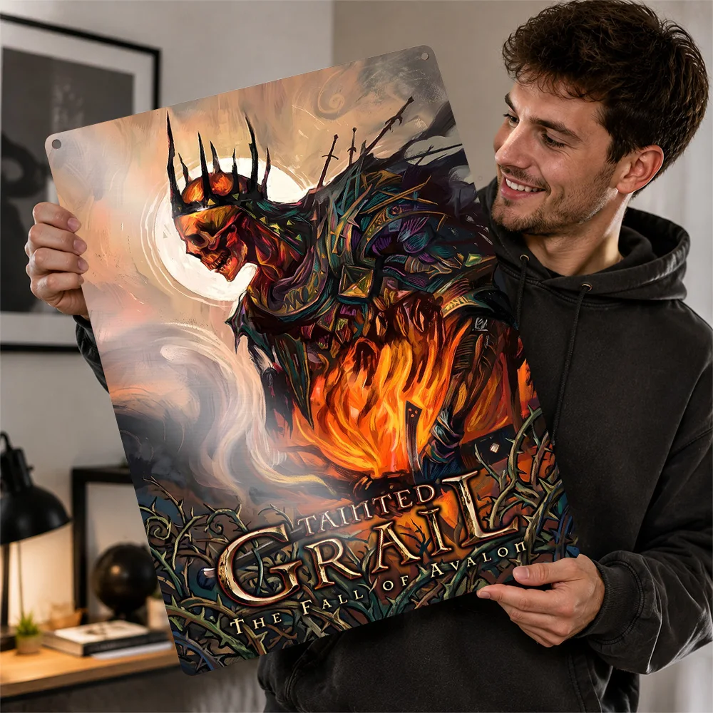 Tainted Grail Flaming King Textured Poster Customized Metal Tin Sign Dark Realm Style Wall Art For RPG Fans In Creative Studio