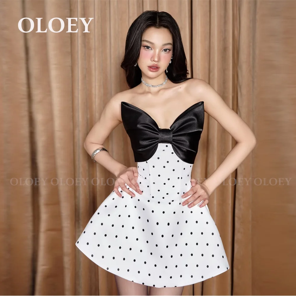 

OLOEY Sexy Contrast Color Short Prom Cocktail Dress Sweetheart Neck A Line Mini Wedding Party Gown Black White Customized