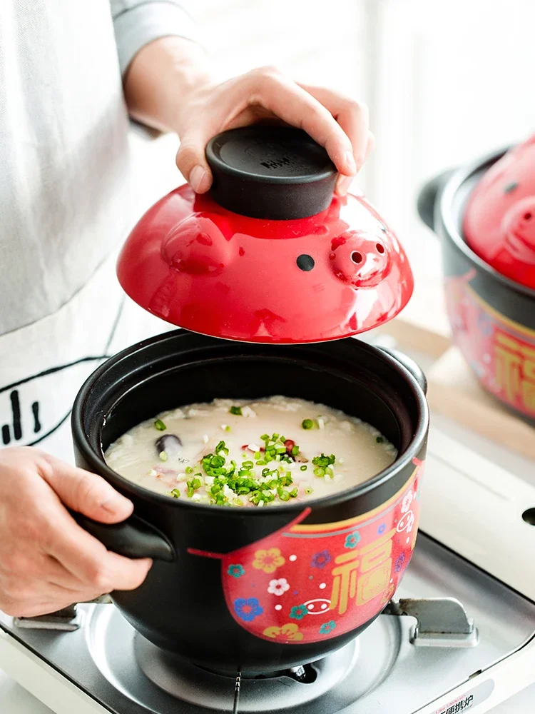 1.5L Red Single handle pig milk pan slow cooker Ceramic Casserole Stew soup cooking pot  gift 1-2people use