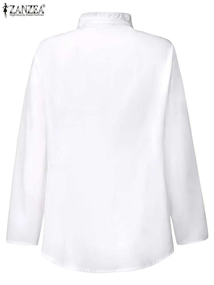 ZANZEA Elegant Women Blouse Ruffles Tops Fashion Long Sleeve Shirts Flounce Blusas Stylish OL Work Shirt Female White Blouses