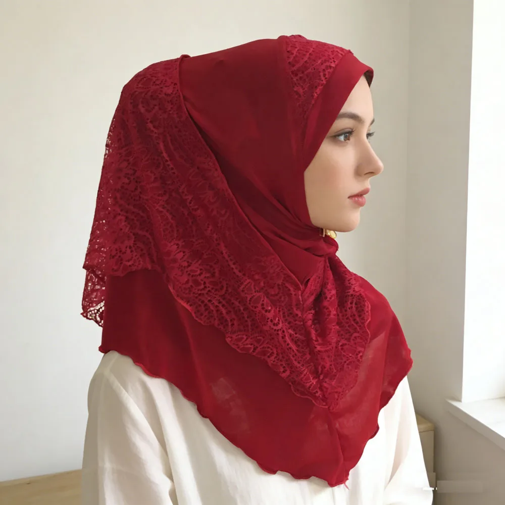 

Готовый к носке мусульманский хиджаб One Piece Amira с кружевом, мгновенный платок для молитвы, исламский головной убор, тюрбан, никаб