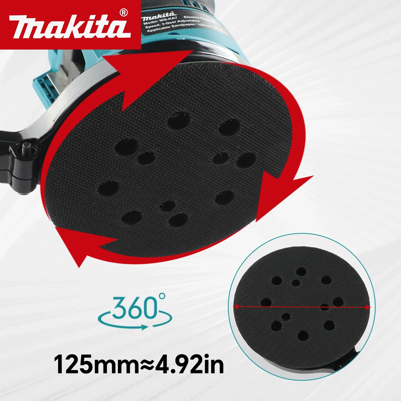 Makita DBO180 125mm Disc Sander 7000-11000RPM Adjustable Speed Self-Adhesive Pad Practical Woodworking Processing Power tools