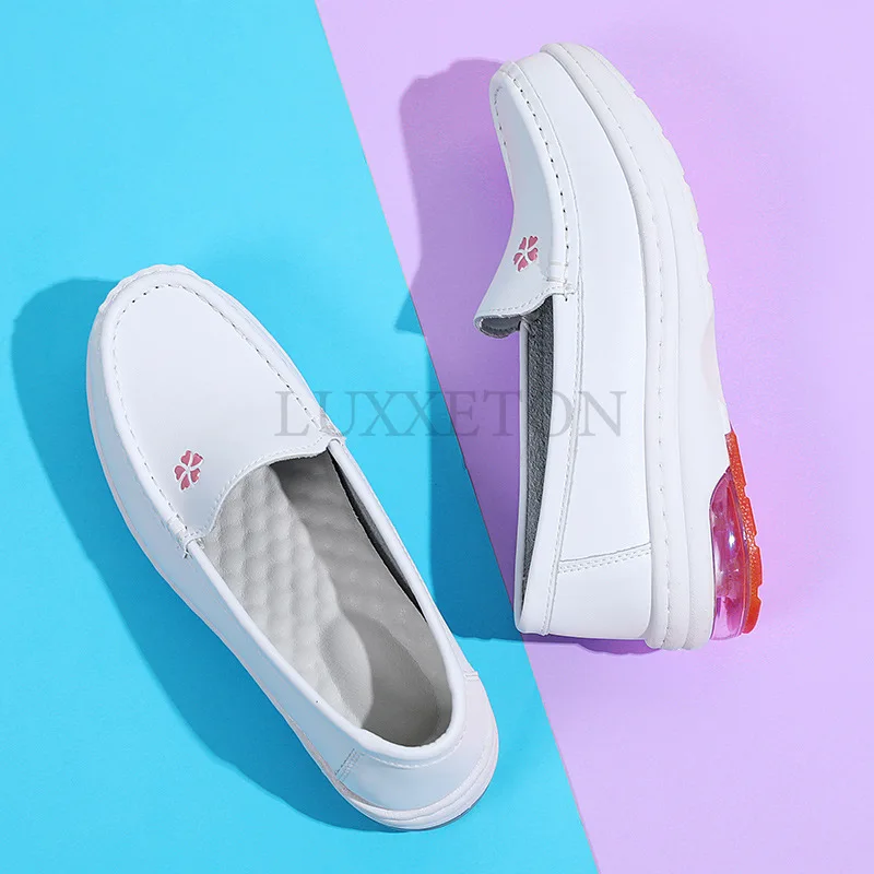 Female Nurse Shoes Fashionable White Shoes Comfortable Thick Soled Women Sports Shoe Spring New Slip on Flat Casual Shoe