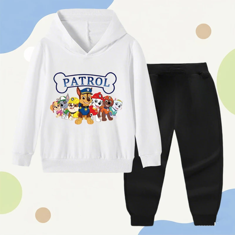 Children's Hoodie Set Printed 3-10 Years Kids Girls Boy Black Tops+Pants Leisure Outerwear Sweatshirt Printing Clothing