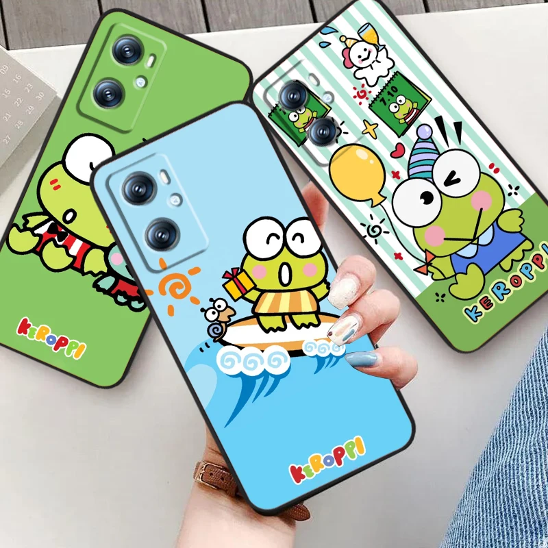 Big Eyed Frog Cute Cartoon For OPPO Find X6 X5 X3 A54S A5 A94 A16 A53S A57 A74 A72 A98 A78 A96 A9 5G Black TPU Phone Case