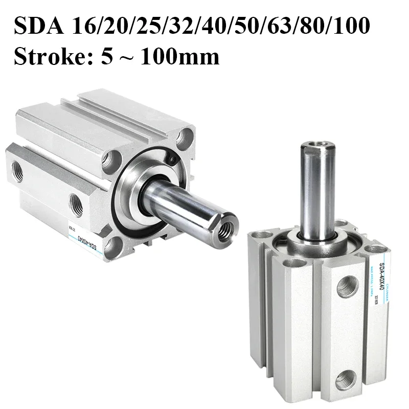 SDA 16/20/25/32/40/50/63/180/100 Series Double Acting 5mm to 100mm Stroke Compact Thin Air Pneumatic Cylinders