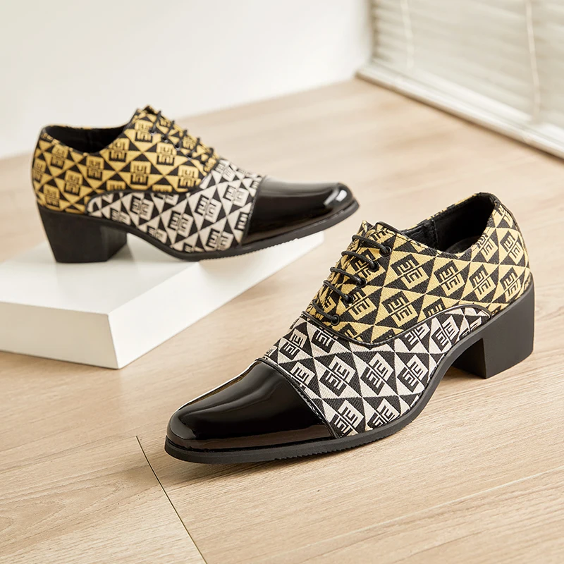 

Men's Elevator Shoes Canvas Leather High Heel Increased Height Business Casual Soft Comfortable Anti-Slip Sole Outdoor Sneakers