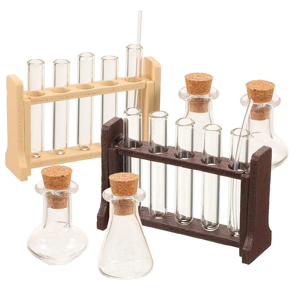 2 Sets Measuring Cup Dollhouse Mini Simulated Glass Test Tube Small Learning Education Toys Wood Playsets Tubes Model