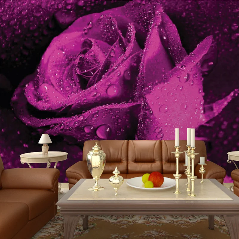 

Custom Mural Wallpaper 3D Stereo Non-woven Murals Bedroom Living Room TV Background Purple Rose Flower 3D Photo Wallpaper Rolls