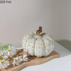 White Porcelain Pumpkin Sculpture Desk Decoration Ornaments Simulation Pumpkin Statue Room Aesthetics Decor Ceramic Crafts