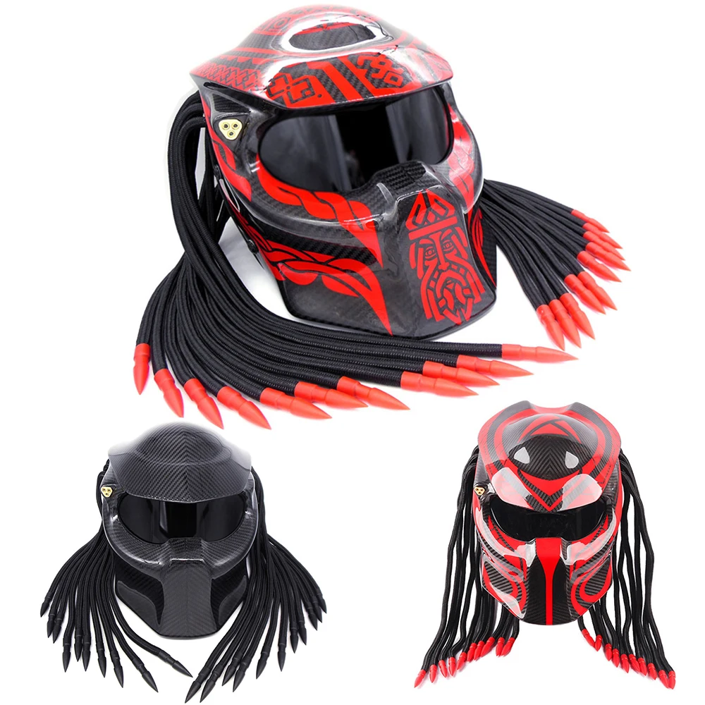 

Predator Carbon Fiber Motorcycle Helmet Super Cool Alien Modular Flip Up Motorcycle Helmet Personality Punk Style Helmet Unisex