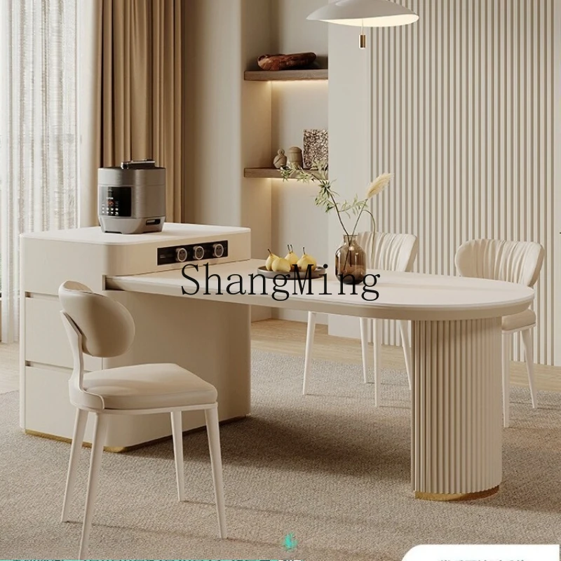 

ZYY island dining table integrated household small apartment retractable rock slab island dining table and chair combination