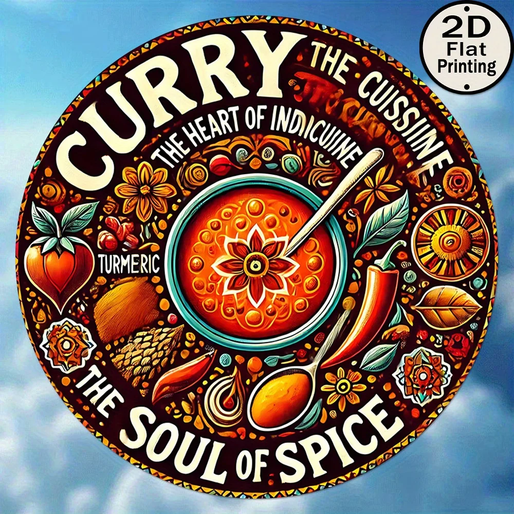 Decoración de Pared Redonda con Diseño de Curry Indio Vintage, Ideal para el Hogar, Perfecta como Regalo para la Sala de Estar o la Cocina.