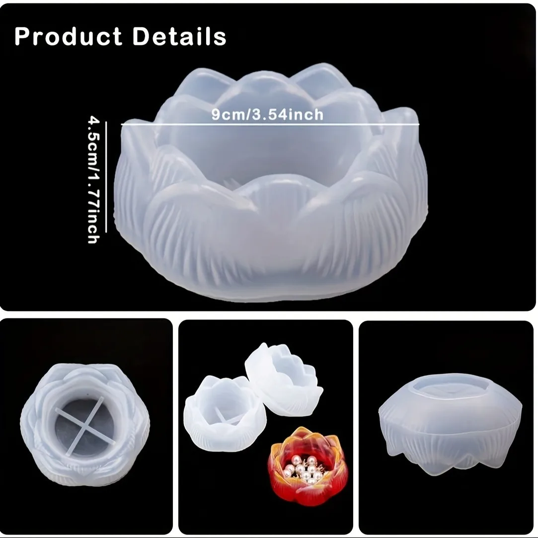 1pc DIY Lotus Flower Silicone Resin Molds For Making Candle Holder/Tea Light Holder/Jewelry Box Silicone Molds