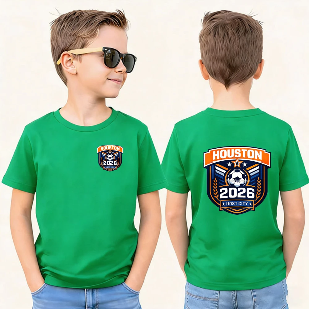 2026 Soccer Part Supplies Kids T-Shirt Houston 2026 Host City Soccer Design Cotton Short Sleeve Casual Top Sports Shirt for Boys