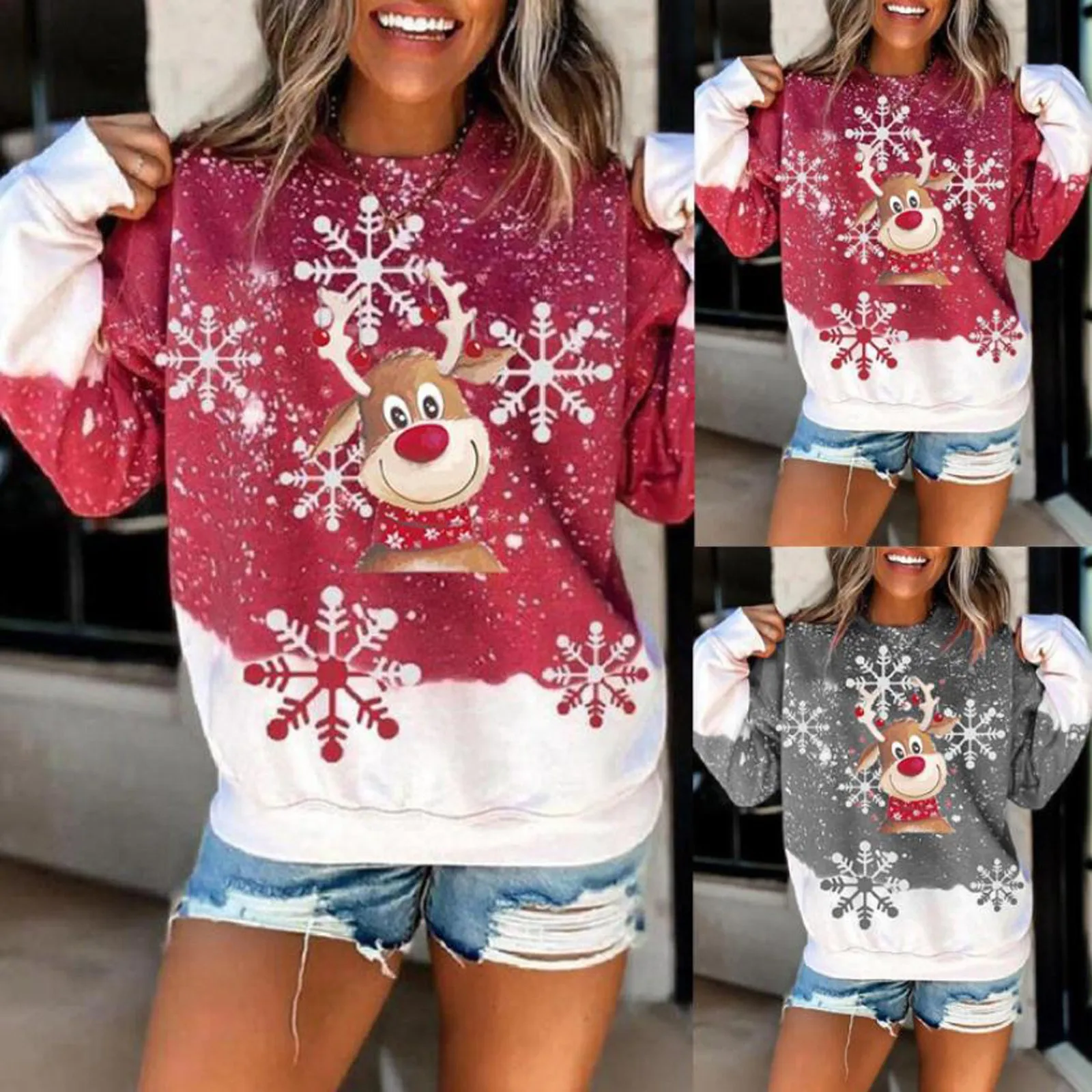 Fashion Pullover Tops For Women Merry Christmas Printed Round Neck Long Sleeve Sweatshirts Hoodless Loose Casual Ladies Clothing