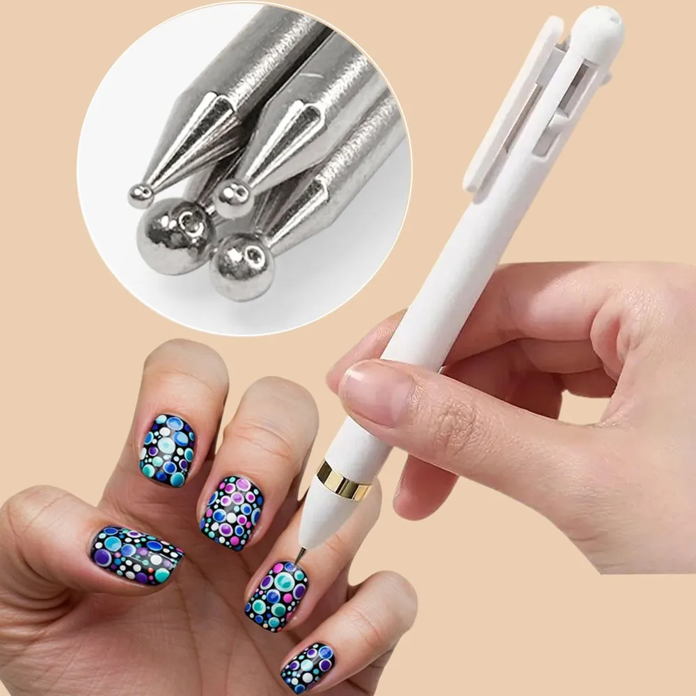 

White 4 in 1 Nail Dotting Pen Creative DIY Nail Art Dotting Painting Tools Rotatable Ballpoint Dotting Tool Nail Point Drill Pen