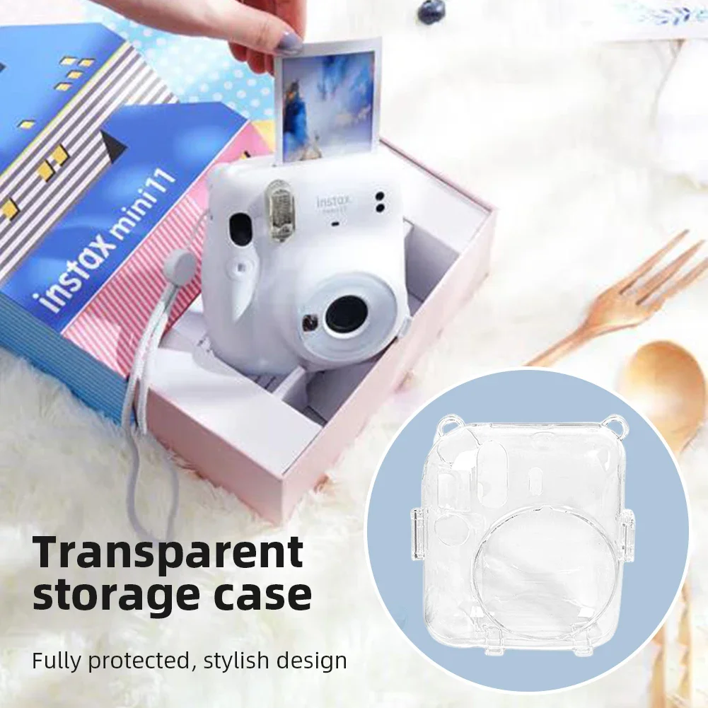 Transparent Camera Case For Fujifilm Instax Mini 12 Camera Bag PC Crystal Storage Case with Shoulder Strap For Instax Mini 12