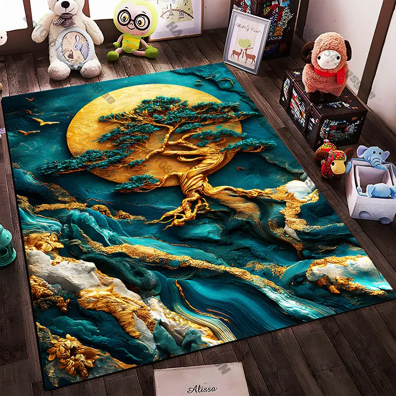 21 Sizes Golden tree nature artistic representation Printed Area Rugs for Adult Yoga Mats Living Room Decor Personalized mat