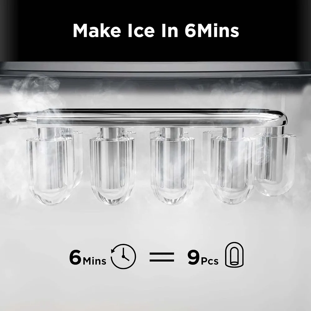 Self-Cleaning Ice Maker com Ice Scoop e Basket, Máquina de gelo bancada, 2 tamanhos de para cozinha, escritório, bar, 26lbs em 24Hrs