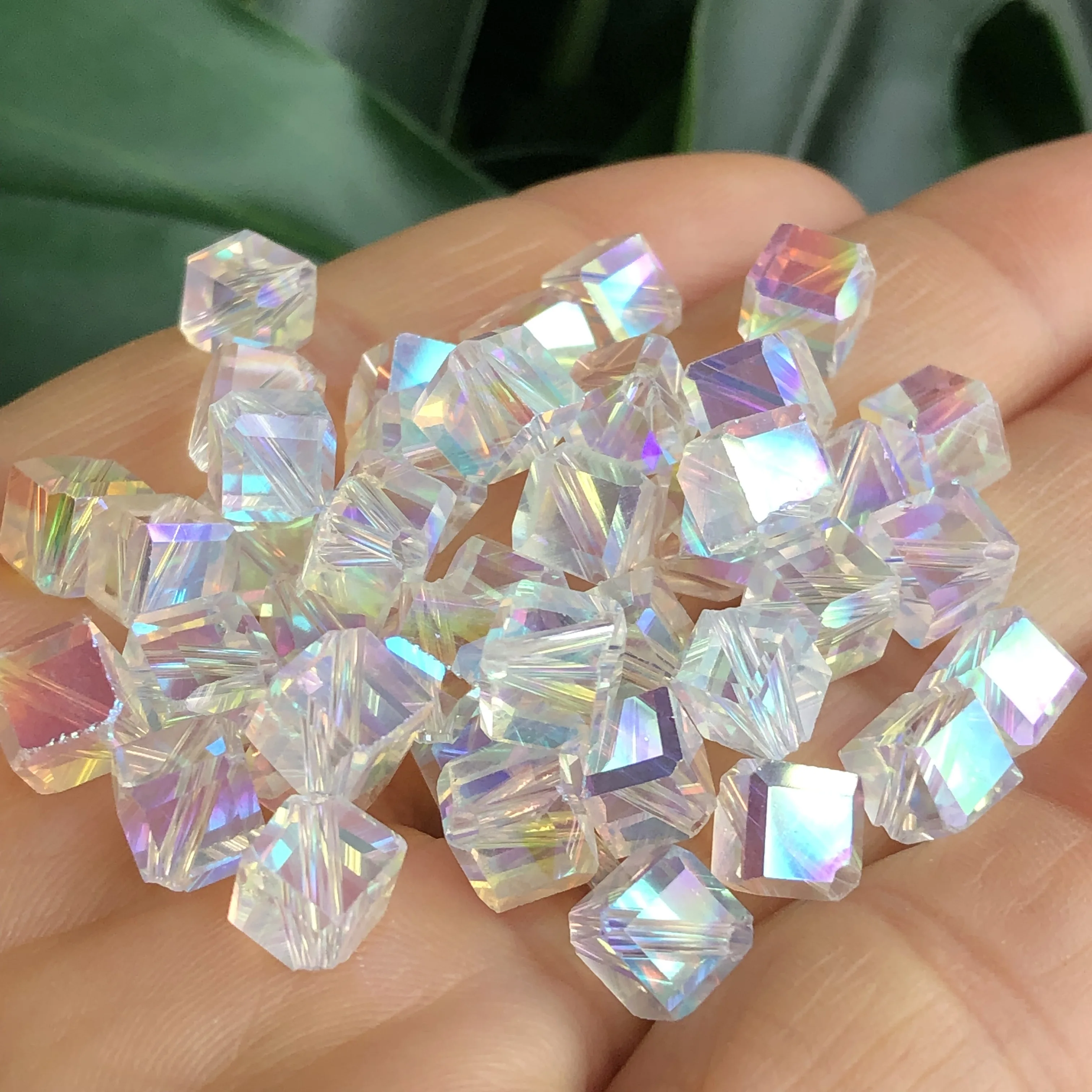 6MM Upscale Import Cube AB Color Austra Crystal Glass Oblique Hole Square Loose Crafts Beads for Jewelry Making DIY Accessories