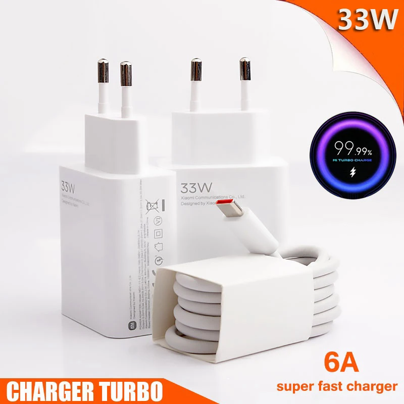 Ładowarka Xiaomi 33W 6A Szybkie ładowanie QC 3.0 Szybkie ładowanie Turbo Ładowarka do telefonu komórkowego Adapter USB typu C Kabel do Samsung Xiaomi