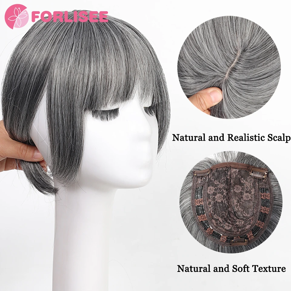 Franja 3d sintética, cabeça invisível sem costura, cabelo liso, franja de ar, cabeça aérea, natural, capa de substituição invisível