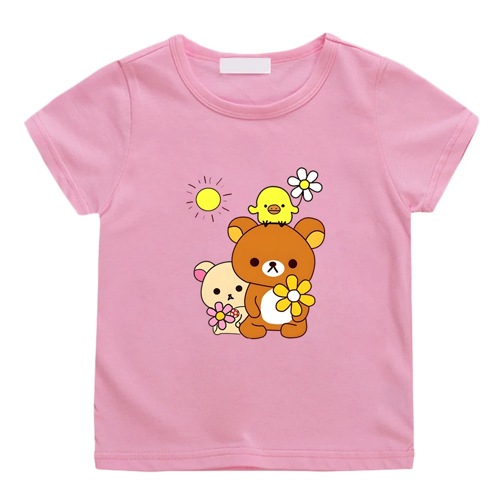 

Kawaii Rilakkuma Bear T-shirt Boys and Girls Children Cartoon Tee-shirt Cute Graphic Printing Tshirts 100% Cotton Summer Shirts