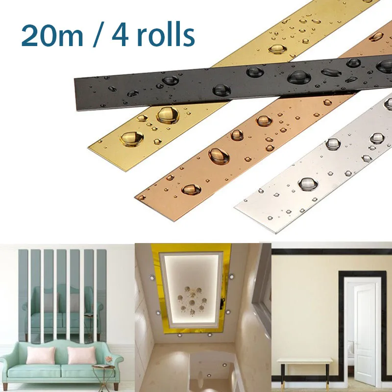 20Meter Stainless Steel Wall Sticker Strip Flat Self Adhesive Living Room Decoration Mirrors for Home Wall Edge Strip