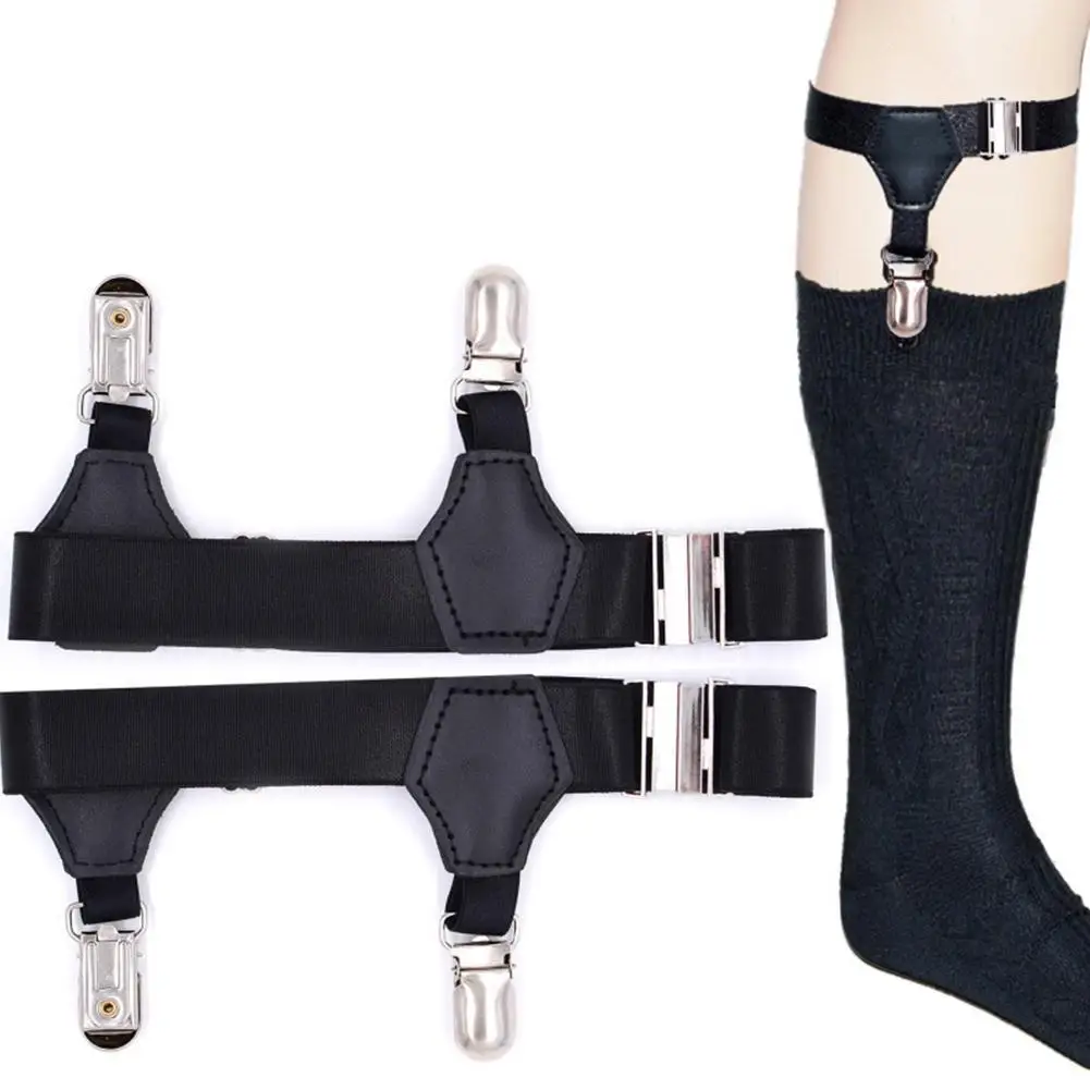 Kaus kaki hitam pria, sabuk Garter dapat diatur elastis kaus kaki suspender penahan kawat gigi Non-slip stoking paha kaki wanita